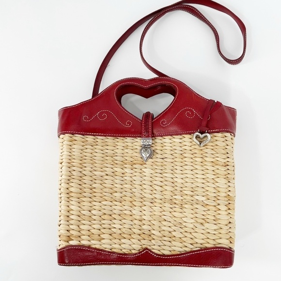 Brighton Handbags - Brighton Braided Woven Wicker Straw and Heart Red Rattan